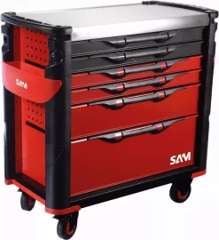 Servante Extra Large XL 6 Tiroirs SAM OUTILLAGE Rouge Plateau Inox - 416-AXL