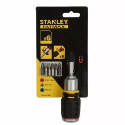 Stanley Baby Tournevis Porte-embouts Boule A Cliquet+ 6 Embouts Fente 5, 6.5 mm / Ph1, Ph2 / Pz1, Pz2 + Ratelier - FMHT0-62688