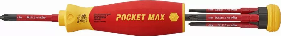 Tournevis Porte-embout WIHA PocketMax Isolé 1000V + 4 Embouts Isolés Slim - 45296 3 Tournevis Porte-embout WIHA PocketMax Isolé 1000V + 4 Embouts Isolés Slim - 45296